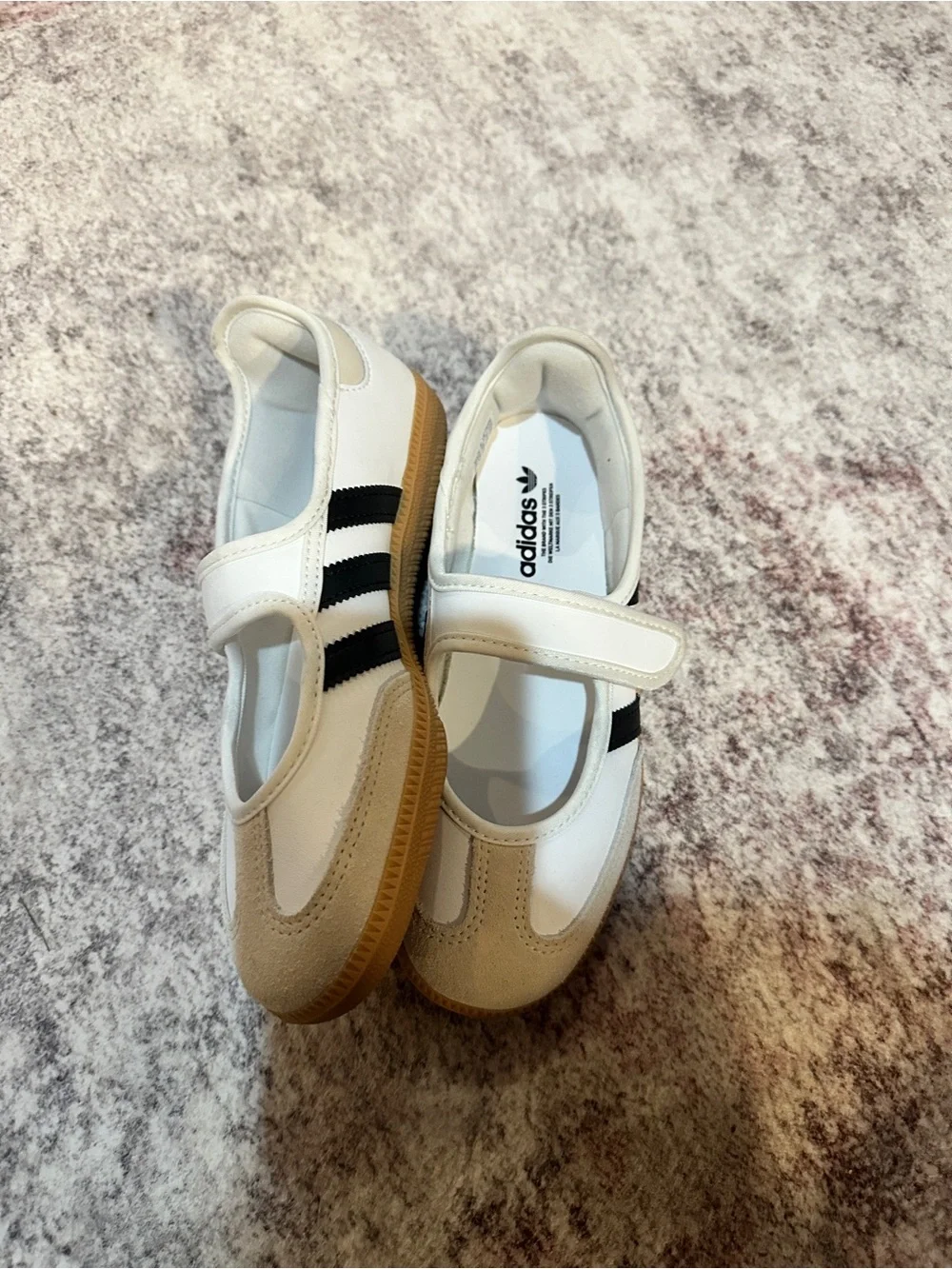 adidas Kids White and Tan Hook-and-Loop Mary Jane Sneakers